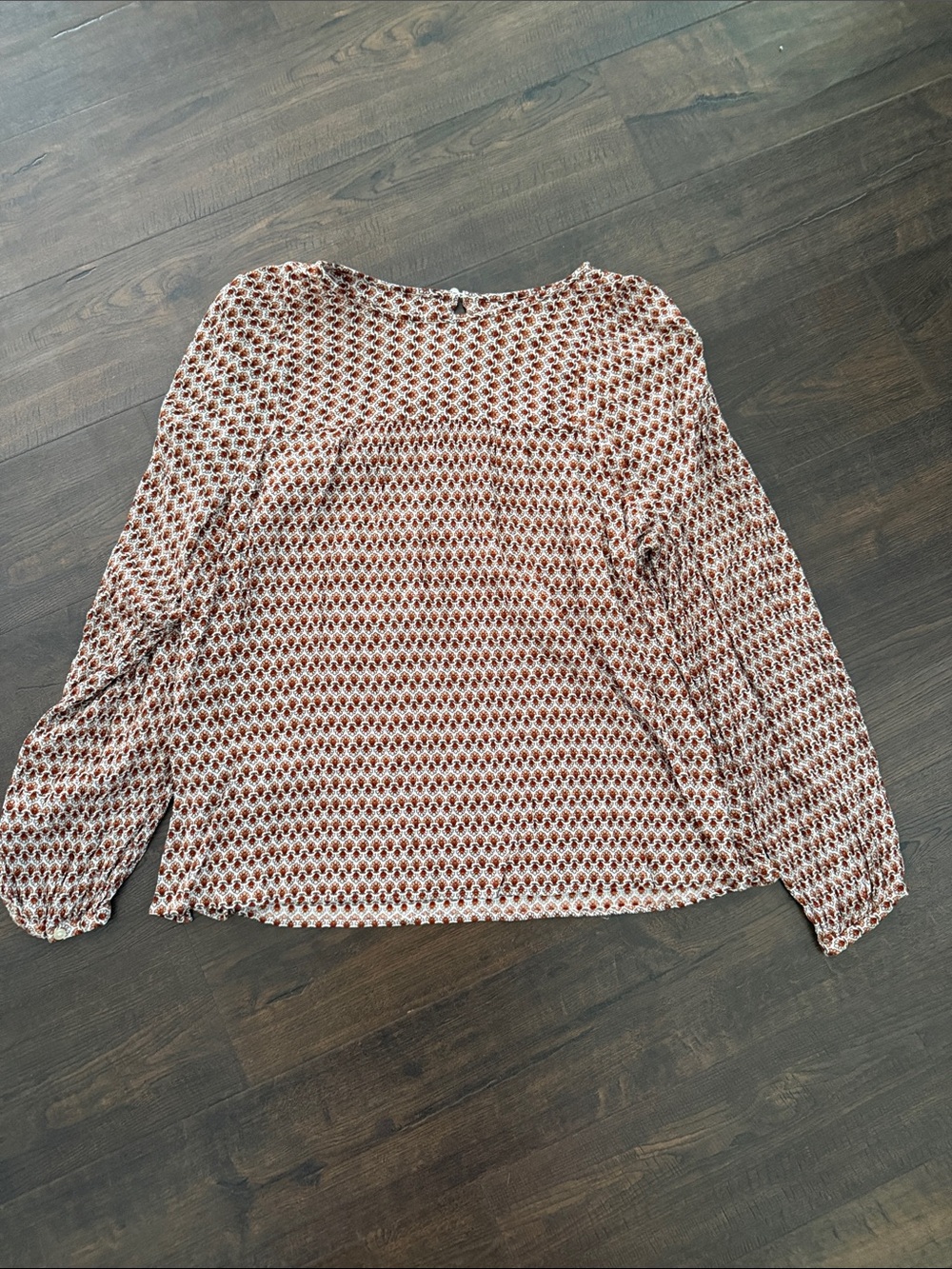 LOFT Rust and White Printed Long-Sleeve Blouse